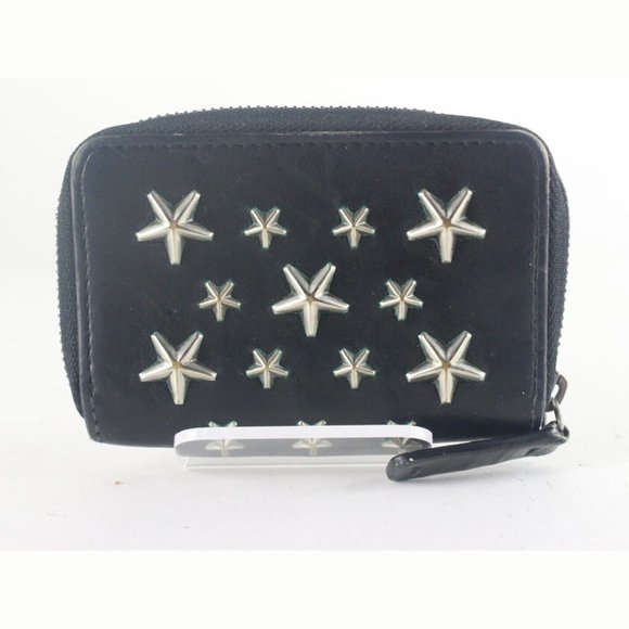 JIMMY CHOO Black Leather Star Zippy Wallet 1JC726K